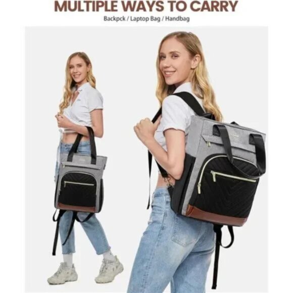 NEW 15.6 Inch Laptop Bag Backpack Grey&black&brown CONVERTIBLE TRAVEL BAG - Picture 2 of 7